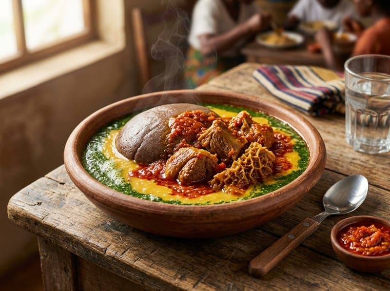 Amala with Abula (Gbegiri, Ewedu & Ogunfe)