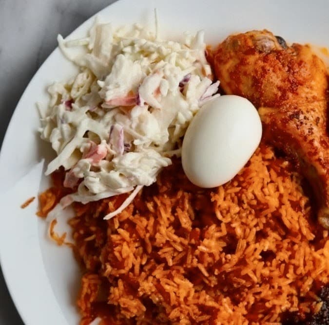 Party Jollof with Chicken and egg